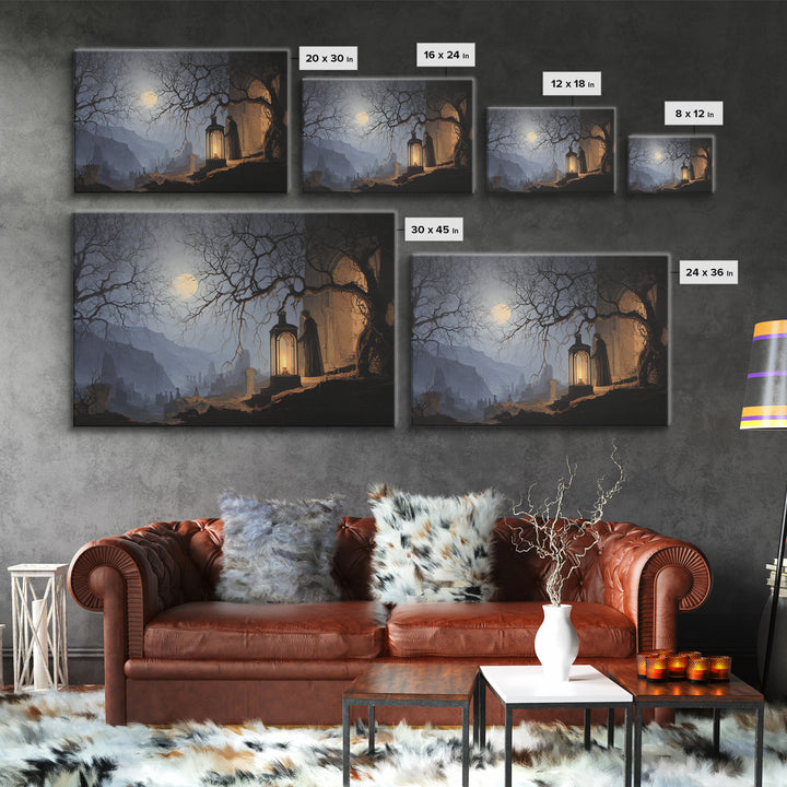 The Lantern Specter, Romantic Gothic Landscape, Landscape Wall Art, Dark Halloween Decor, Canvas Print, Halloween Wall Art