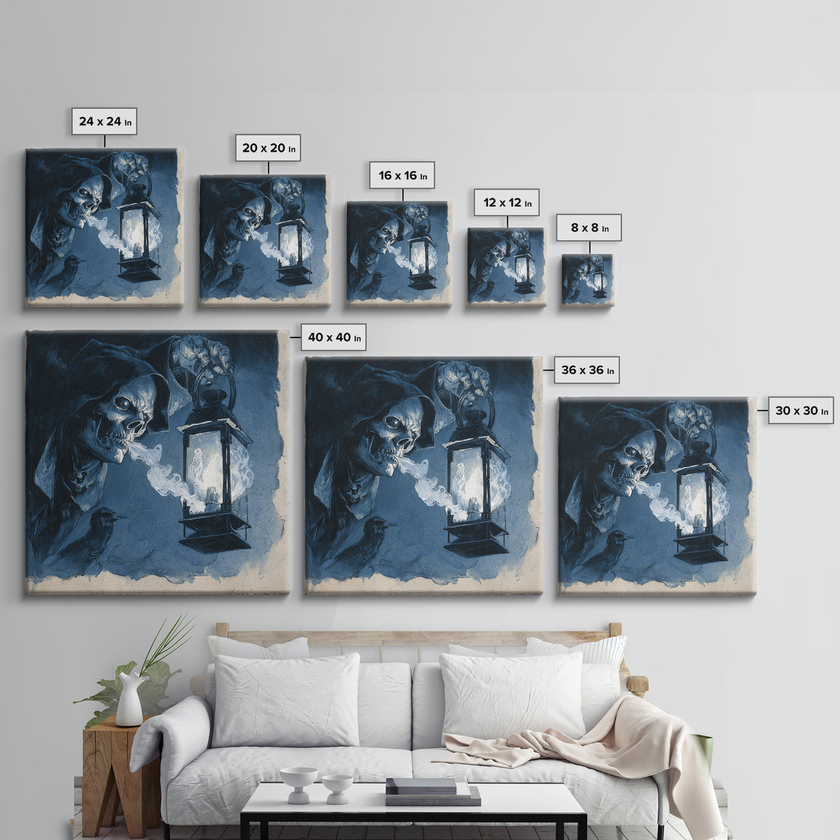 The Lantern Specter, Decadent Gothic Art, Square Wall Art, Gothic Horror Wall Art, Framed Canvas Print, Halloween Wall Art