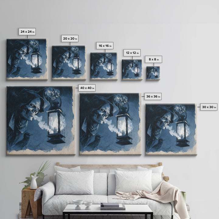 The Lantern Specter, Decadent Gothic Art, Square Wall Art, Gothic Horror Wall Art, Framed Canvas Print, Halloween Wall Art