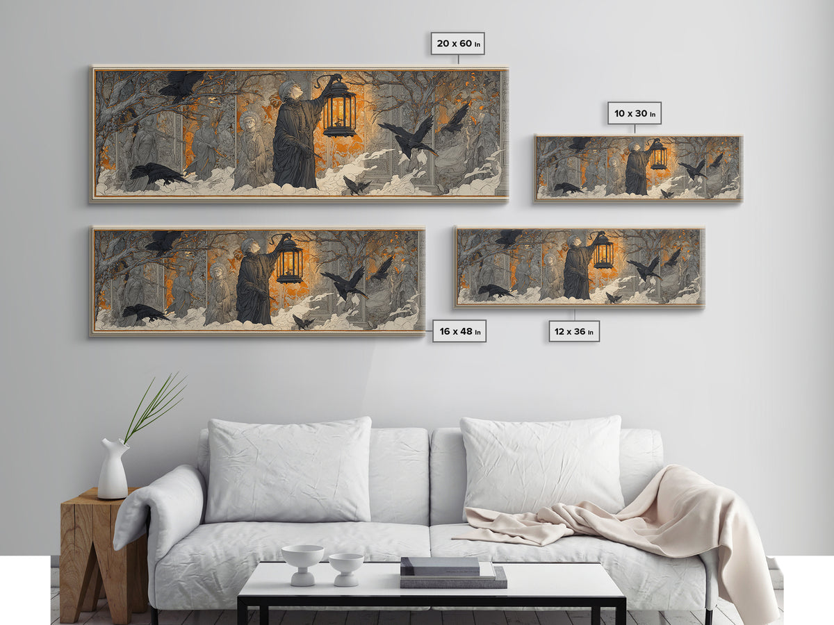 The Lantern Specter, Symbolist Death Art, Extra Wide Wall Art, Macabre Wall Art, Canvas Print, Halloween Wall Art, Spooky Wall Decor