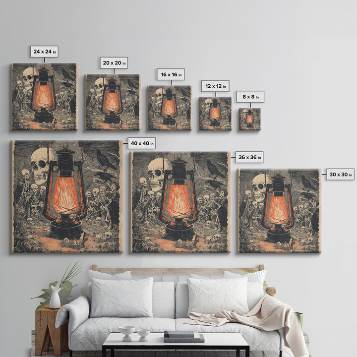 The Lantern Specter, Macabre Folk Print Art, Square Wall Art, Dark Fantasy Wall Art, Framed Canvas Print, Halloween Wall Art