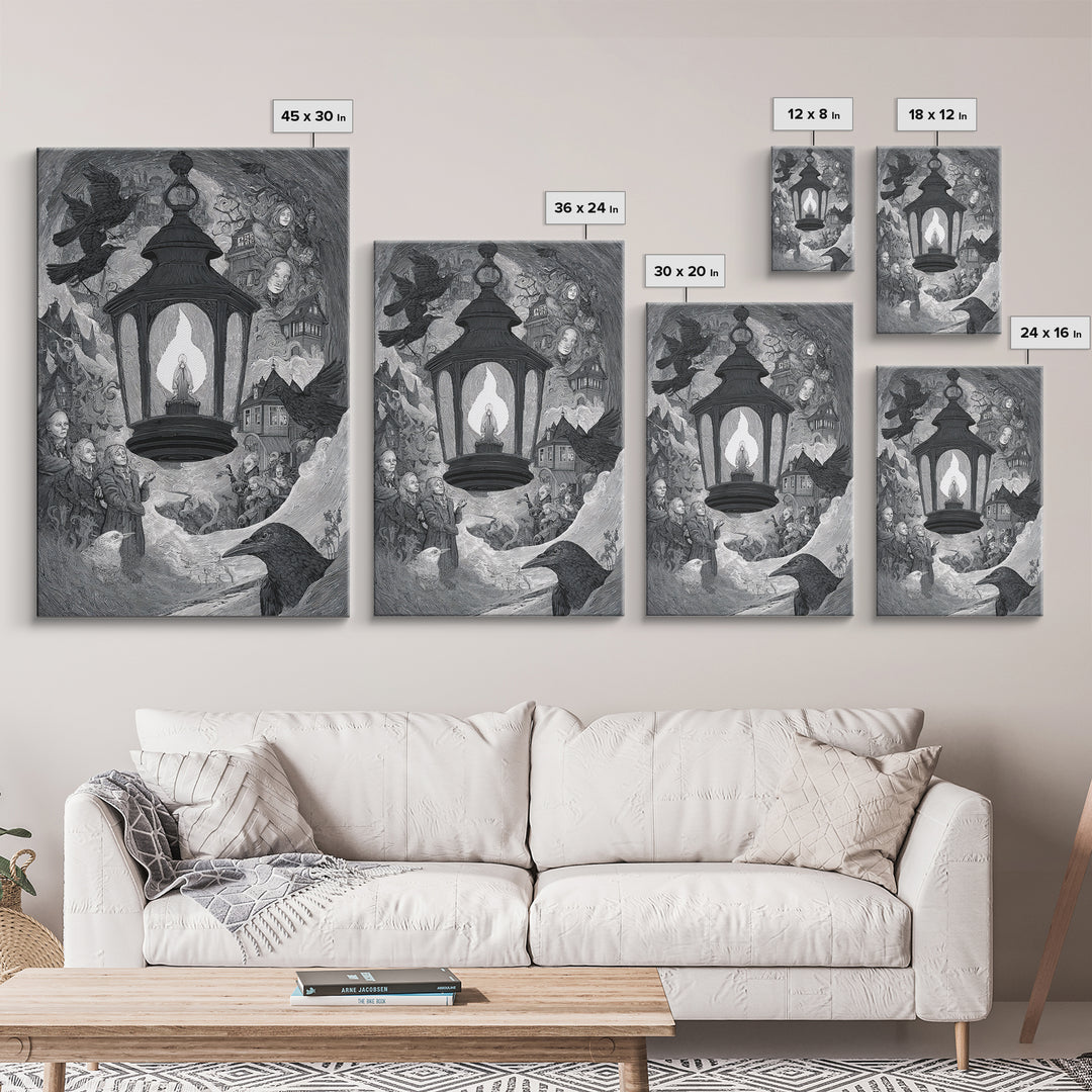 The Lantern Specter, Victorian Macabre Art, Vertical Wall Art, Dark Fantasy Wall Art, Canvas Print, Halloween Wall Art