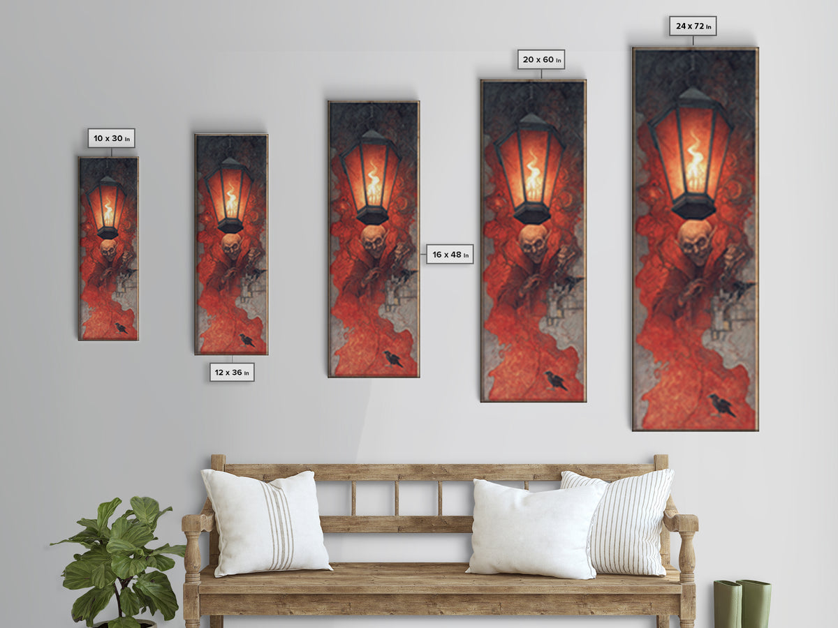 The Lantern Specter, Surreal Apocalyptic Art, Tall Narrow Wall Art, Gothic Horror Wall Art, Canvas Print, Halloween Wall Art