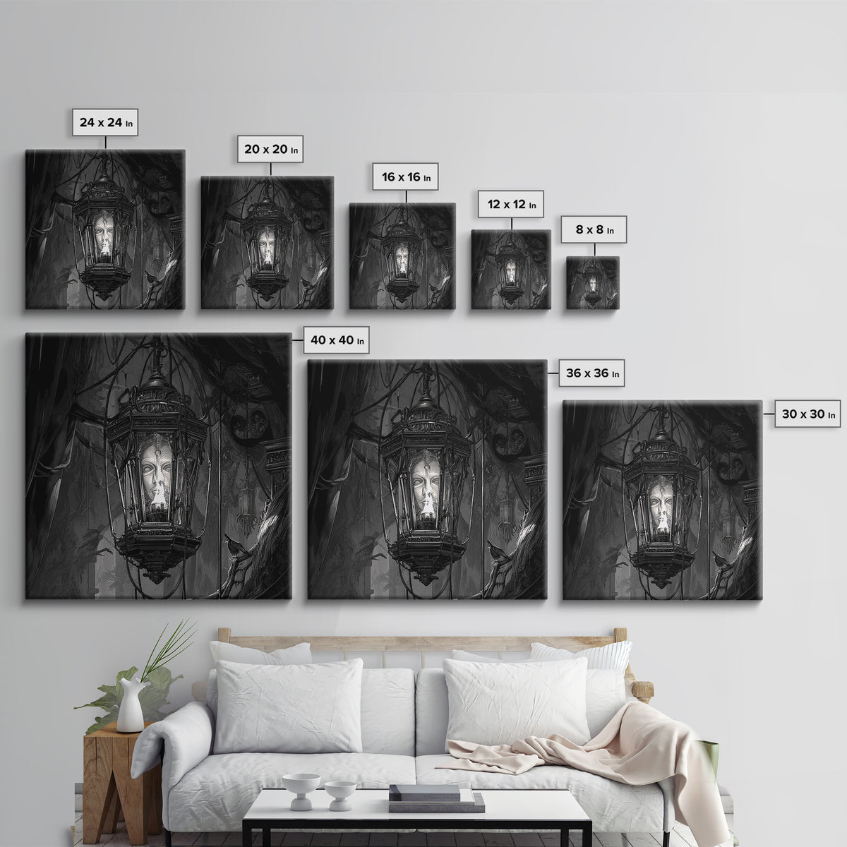 The Lantern Specter, Biomechanical Horror Art, Square Wall Art, Dark Halloween Decor, Canvas Print, Halloween Wall Art