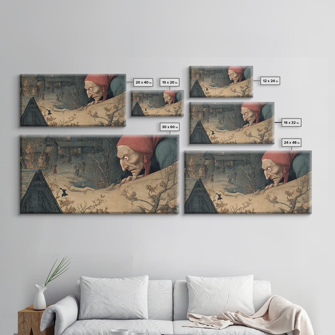 The Red-Eyed Night Hag, Medieval Grotesque Art, Wide Panoramic Art, Dark Halloween Decor, Canvas Print, Halloween Wall Art