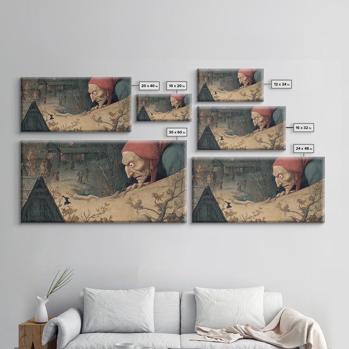 The Red-Eyed Night Hag, Medieval Grotesque Art, Wide Panoramic Art, Dark Halloween Decor, Canvas Print, Halloween Wall Art