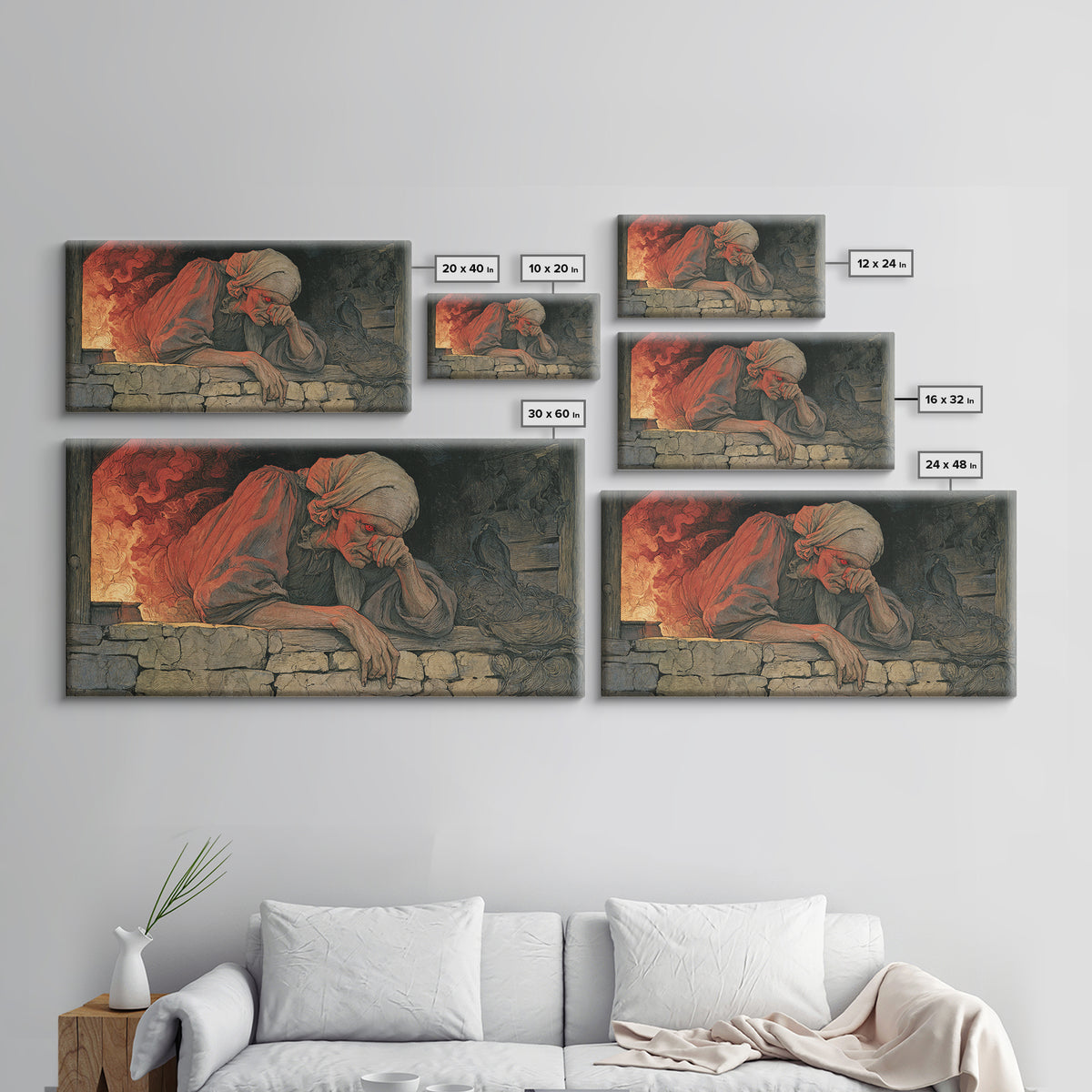 The Red-Eyed Night Hag, Dark Renaissance Art, Wide Panoramic Art, Dark Fantasy Wall Art, Framed Canvas Print, Halloween Wall Art
