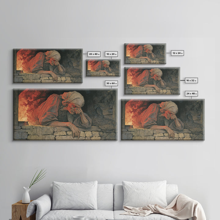 The Red-Eyed Night Hag, Dark Renaissance Art, Wide Panoramic Art, Dark Fantasy Wall Art, Framed Canvas Print, Halloween Wall Art