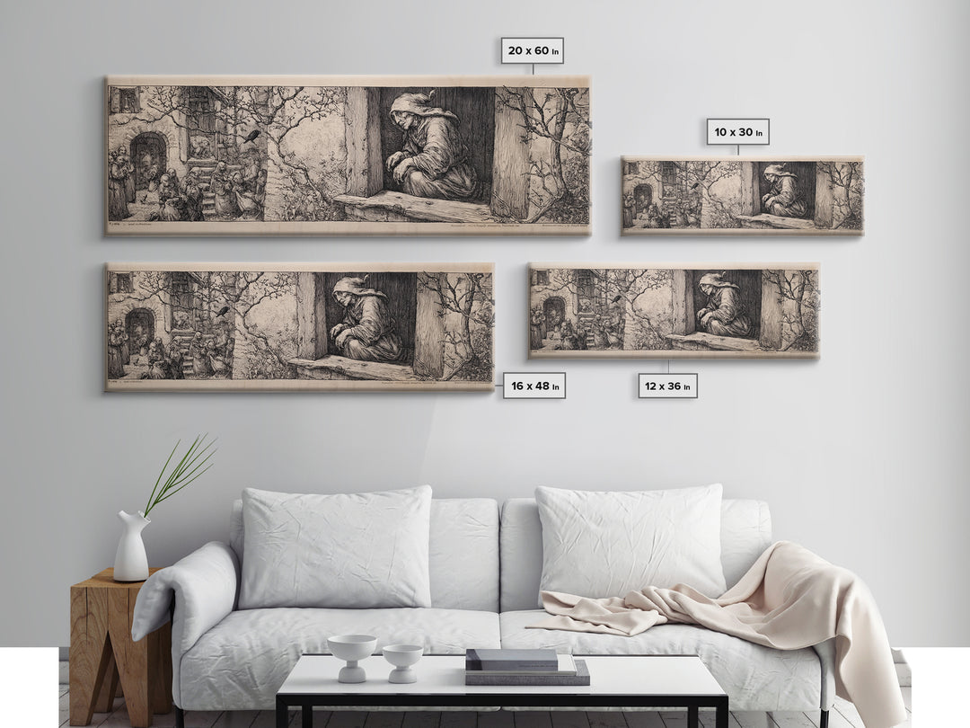 The Red-Eyed Night Hag, Renaissance Engraving Art, Extra Wide Wall Art, Gothic Horror Wall Art, Canvas Print, Halloween Wall Art