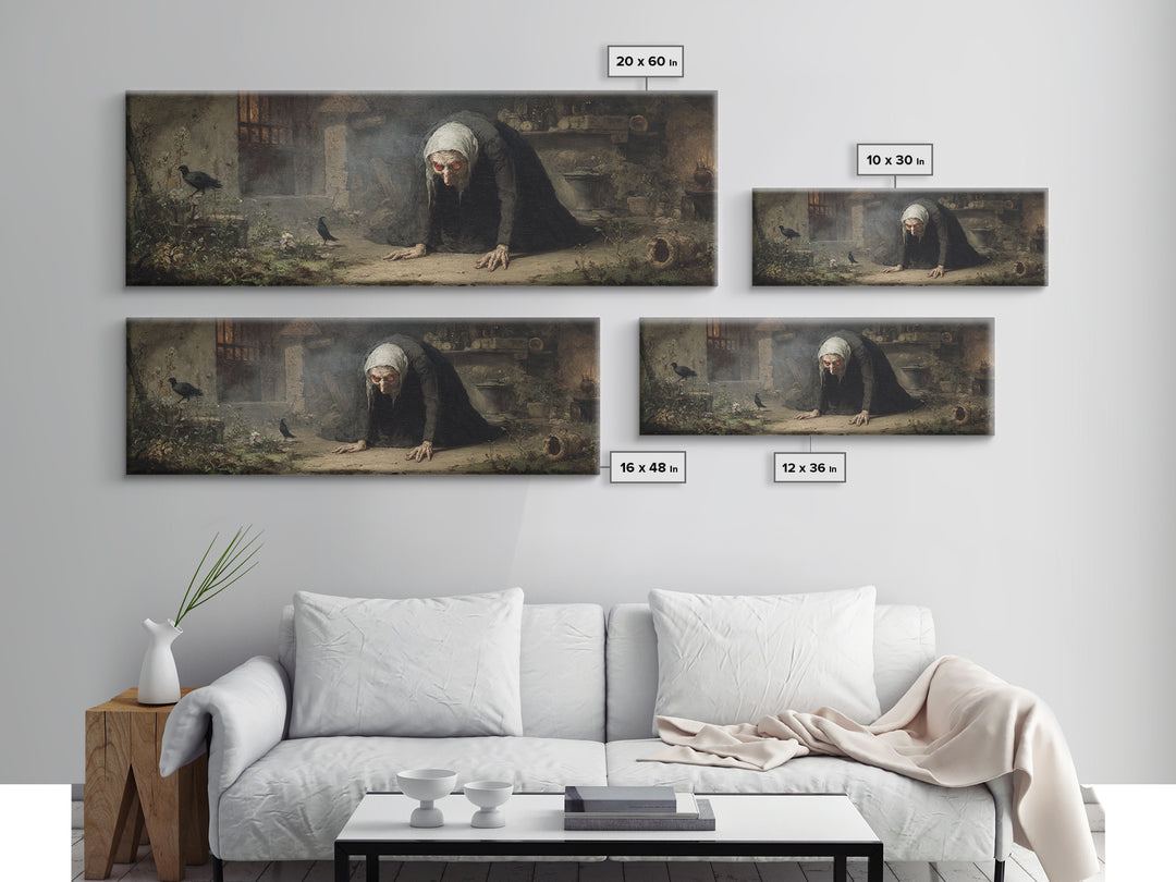 The Red-Eyed Night Hag, Dark Romantic Horror Art, Extra Wide Wall Art, Dark Fantasy Wall Art, Framed Canvas Print, Halloween Wall Art