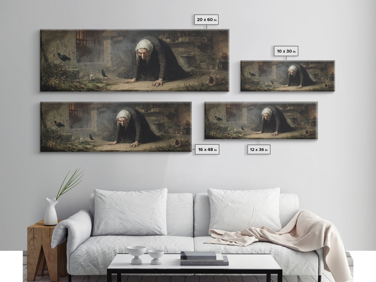 The Red-Eyed Night Hag, Dark Romantic Horror Art, Extra Wide Wall Art, Dark Fantasy Wall Art, Framed Canvas Print, Halloween Wall Art