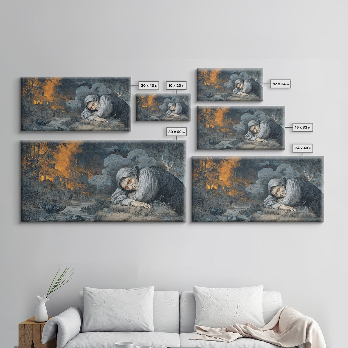 The Red-Eyed Night Hag, Visionary Gothic Art, Wide Panoramic Art, Gothic Horror Wall Art, Framed Canvas Print, Halloween Wall Art