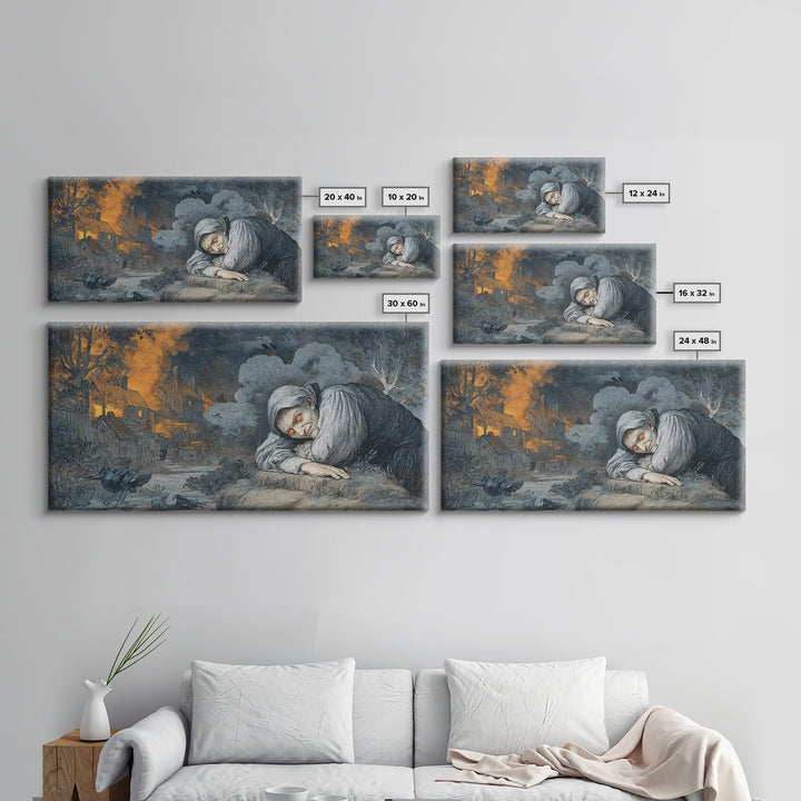 The Red-Eyed Night Hag, Visionary Gothic Art, Wide Panoramic Art, Gothic Horror Wall Art, Framed Canvas Print, Halloween Wall Art