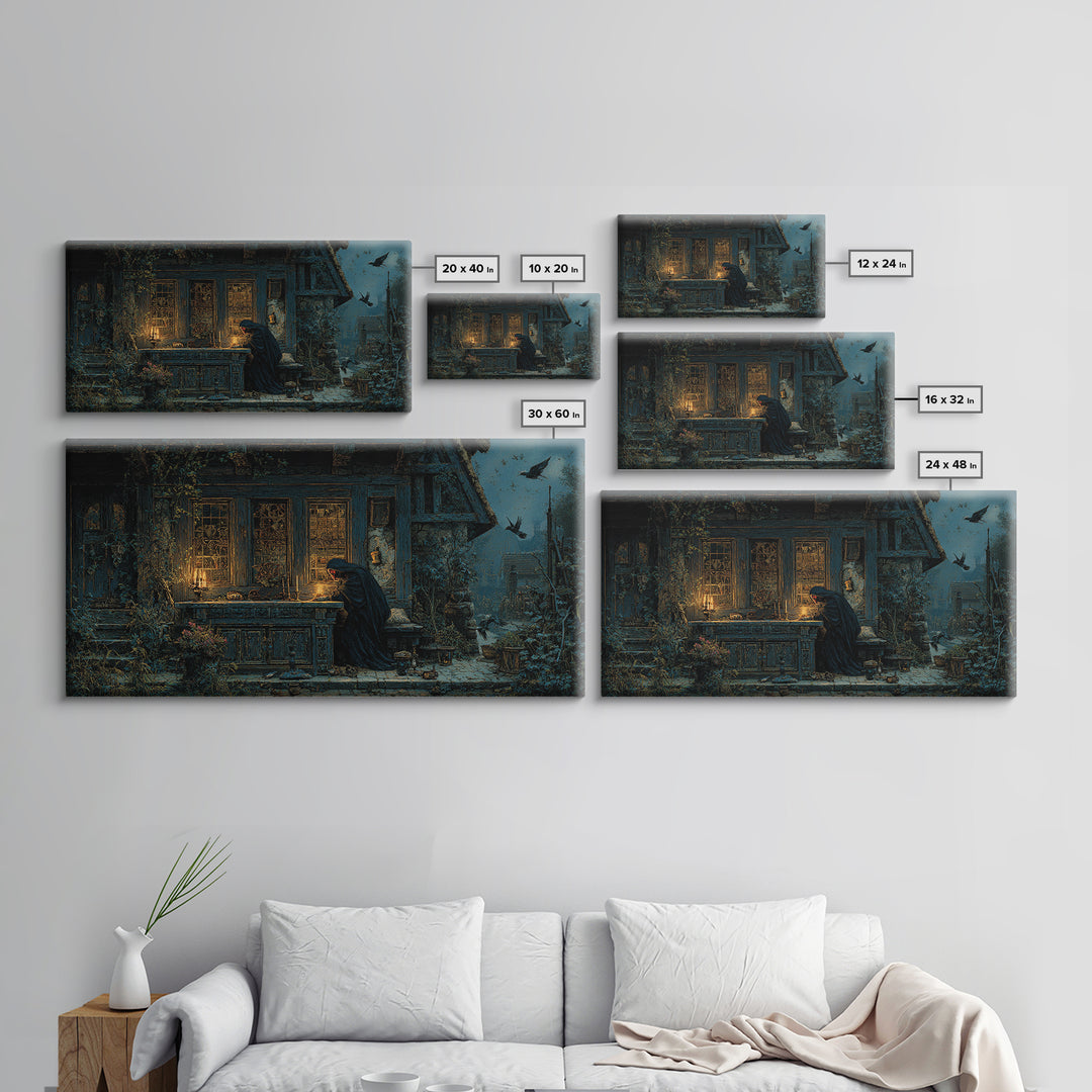 The Red-Eyed Night Hag, Ornate Symbolist Art, Wide Panoramic Art, Gothic Horror Wall Art, Canvas Print, Halloween Wall Art