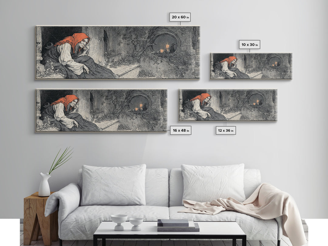 The Red-Eyed Night Hag, Decadent Gothic Art, Extra Wide Wall Art, Dark Halloween Decor, Canvas Print, Halloween Wall Art