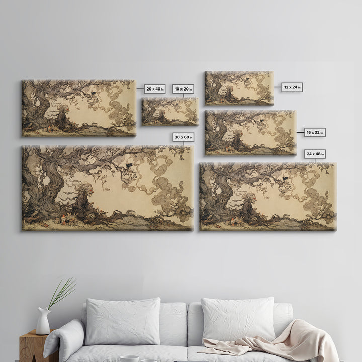 The Red-Eyed Night Hag, Gothic Storybook Art, Wide Panoramic Art, Macabre Wall Art, Canvas Print, Halloween Wall Art