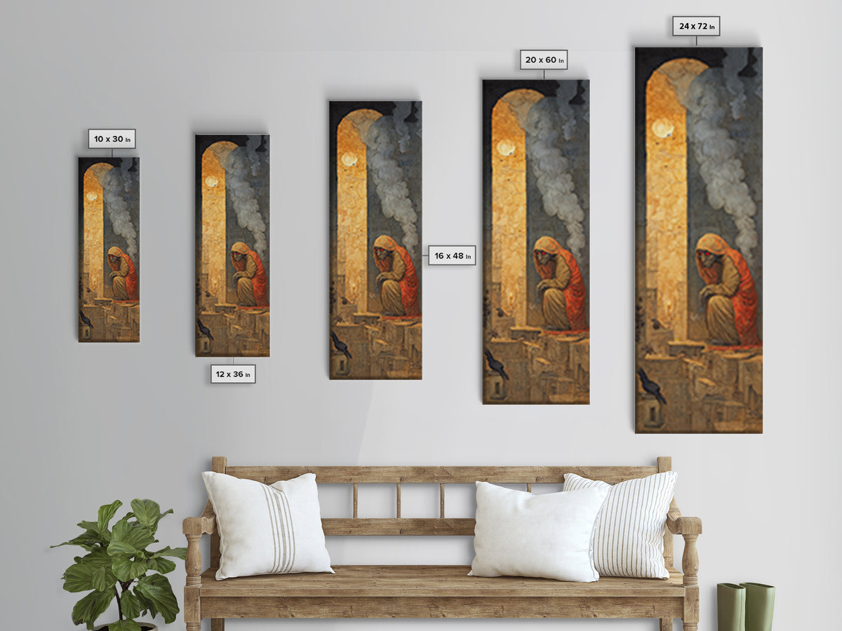 The Red-Eyed Night Hag, Surreal Apocalyptic Art, Tall Narrow Wall Art, Macabre Wall Art, Framed Canvas Print, Halloween Wall Art