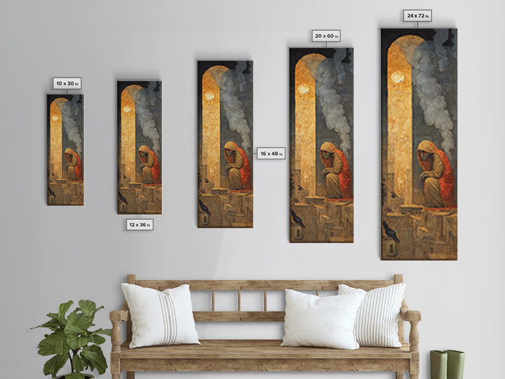 The Red-Eyed Night Hag, Surreal Apocalyptic Art, Tall Narrow Wall Art, Macabre Wall Art, Framed Canvas Print, Halloween Wall Art