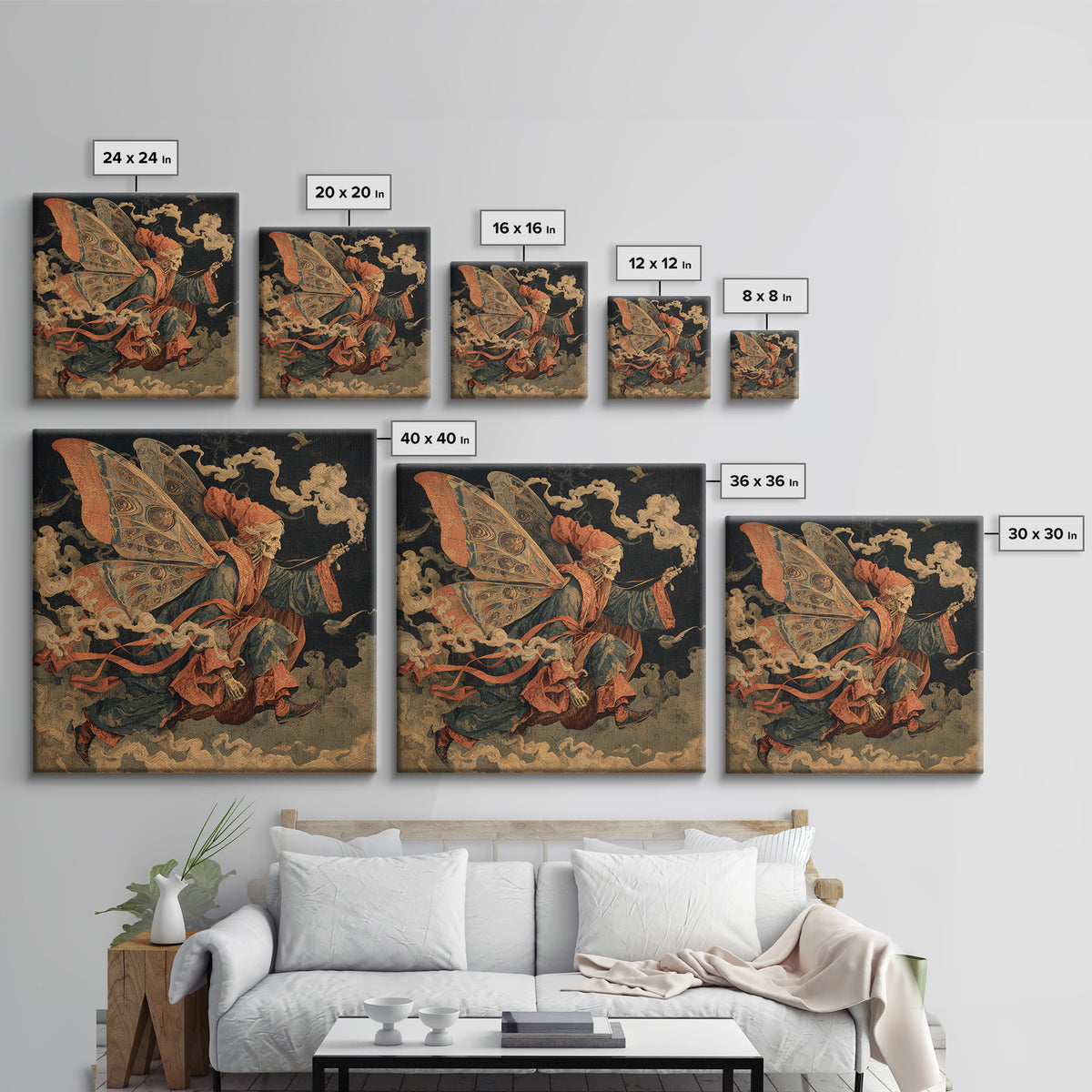 The Velvet Moth Witch, Danse Macabre Art, Square Wall Art, Dark Halloween Decor, Framed Canvas Print, Halloween Wall Art