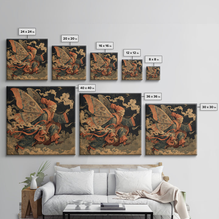 The Velvet Moth Witch, Danse Macabre Art, Square Wall Art, Dark Halloween Decor, Framed Canvas Print, Halloween Wall Art