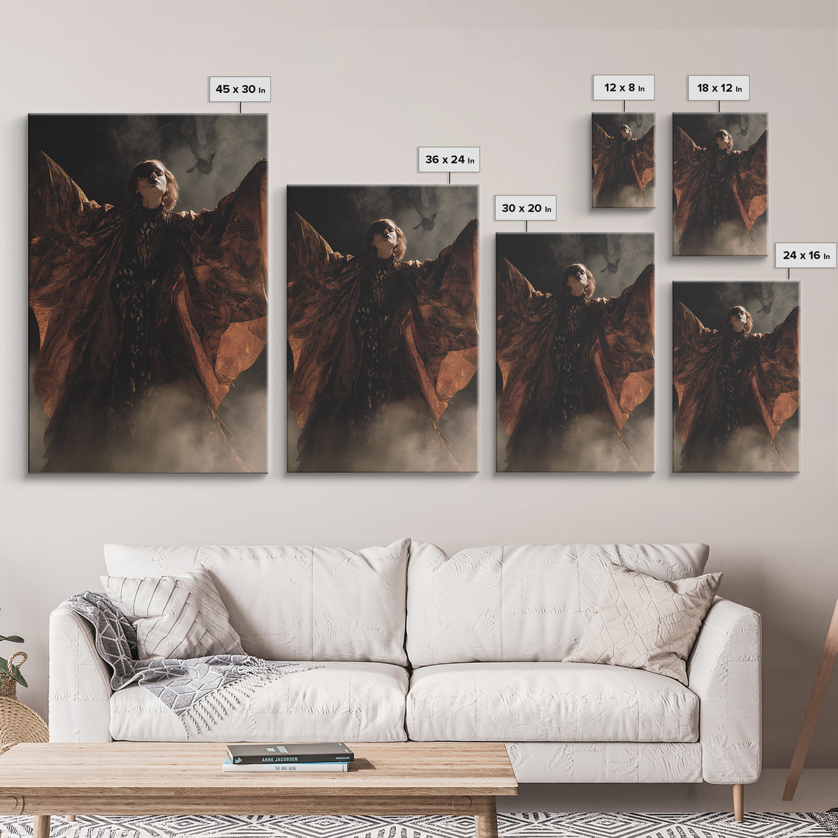 The Velvet Moth Witch, Visionary Gothic Art, Vertical Wall Art, Dark Halloween Decor, Canvas Print, Halloween Wall Art