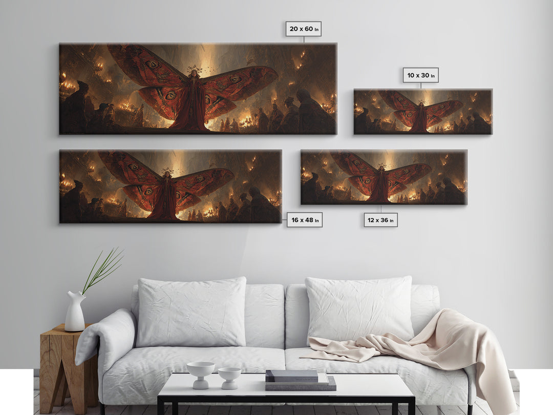 The Velvet Moth Witch, Apocalyptic Romantic Art, Extra Wide Wall Art, Macabre Wall Art, Framed Canvas Print, Halloween Wall Art