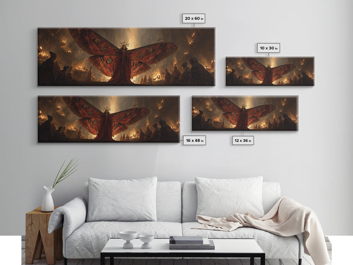 The Velvet Moth Witch, Apocalyptic Romantic Art, Extra Wide Wall Art, Macabre Wall Art, Framed Canvas Print, Halloween Wall Art