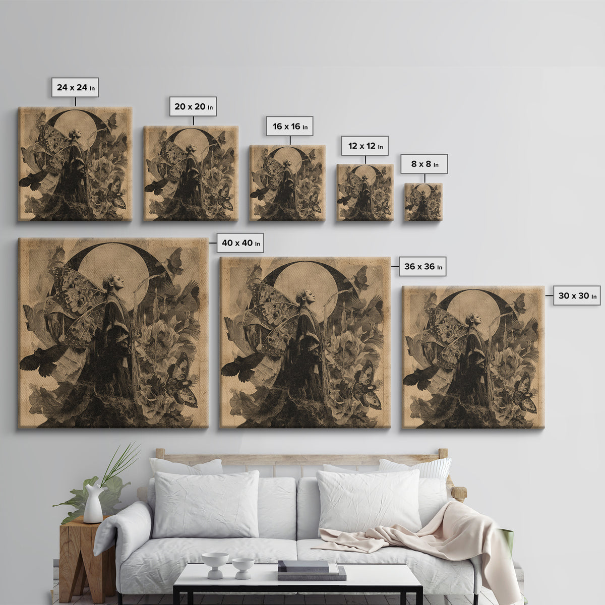 The Velvet Moth Witch, Symbolist Dream Art, Square Wall Art, Dark Fantasy Wall Art, Framed Canvas Print, Halloween Wall Art