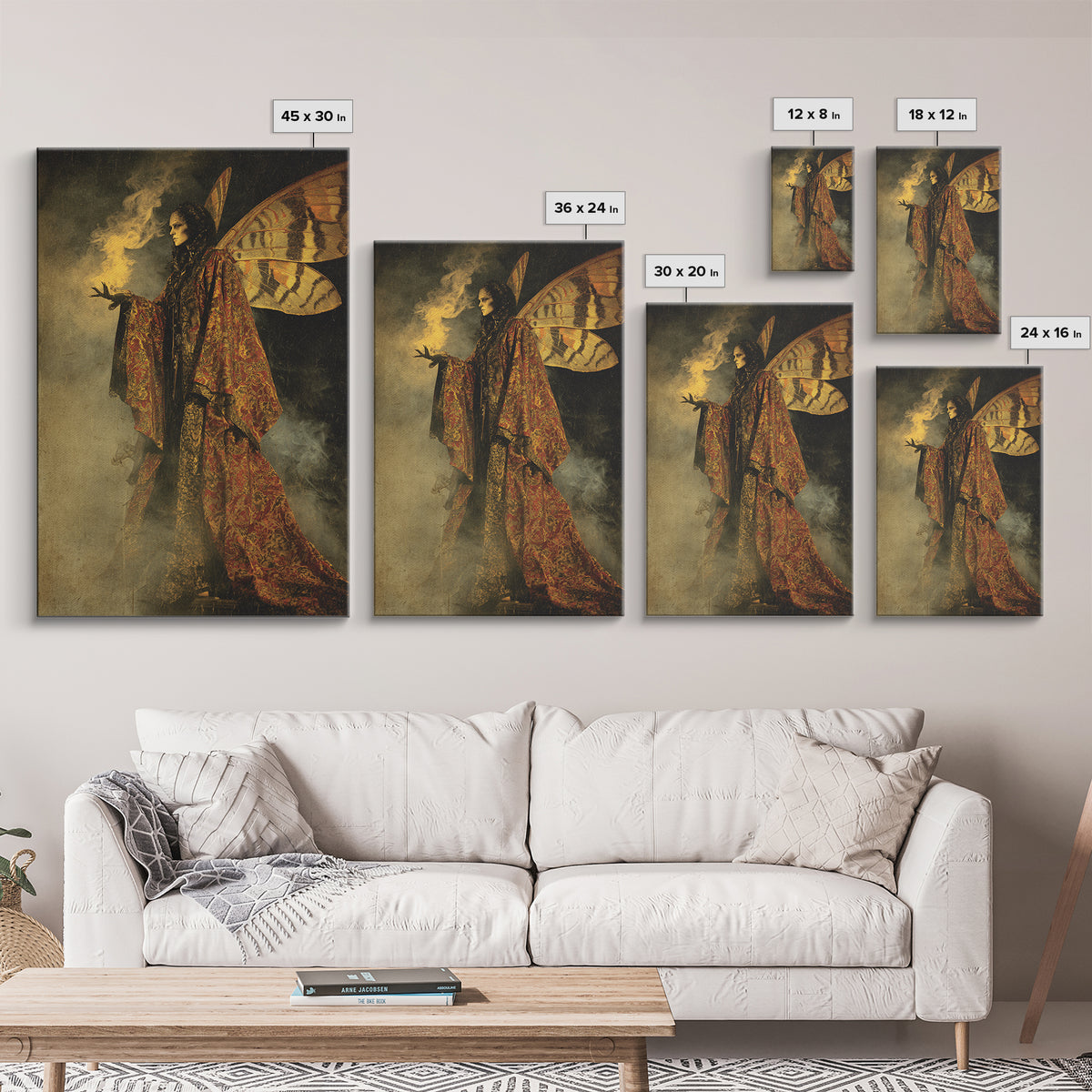 The Velvet Moth Witch, Decadent Gothic Art, Vertical Wall Art, Macabre Wall Art, Canvas Print, Halloween Wall Art, Horror Wall Art