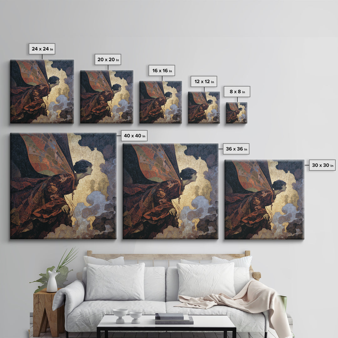 The Velvet Moth Witch, Dark Symbolist Art, Square Wall Art, Macabre Wall Art, Canvas Print, Halloween Wall Art