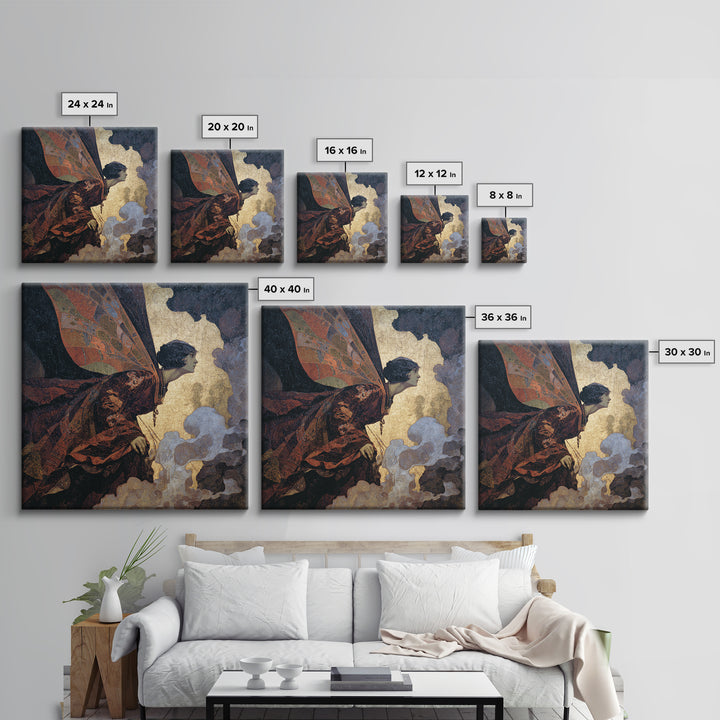The Velvet Moth Witch, Dark Symbolist Art, Square Wall Art, Macabre Wall Art, Canvas Print, Halloween Wall Art