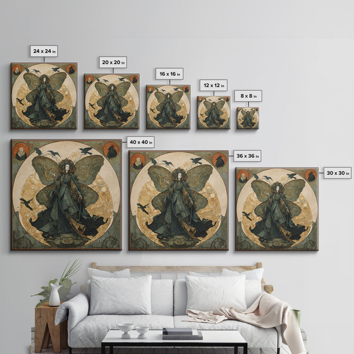 The Velvet Moth Witch, Symbolist Etching Art, Square Wall Art, Gothic Horror Wall Art, Canvas Print, Halloween Wall Art
