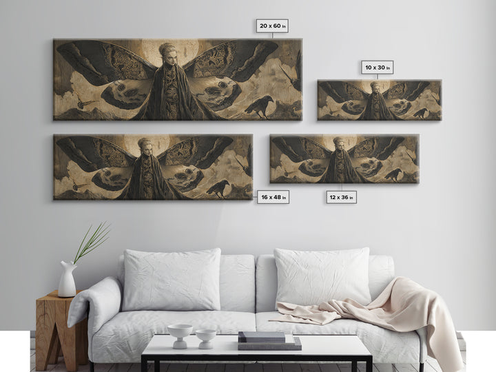 The Velvet Moth Witch, Expressionist Nightmare Art, Extra Wide Wall Art, Dark Fantasy Wall Art, Canvas Print, Halloween Wall Art