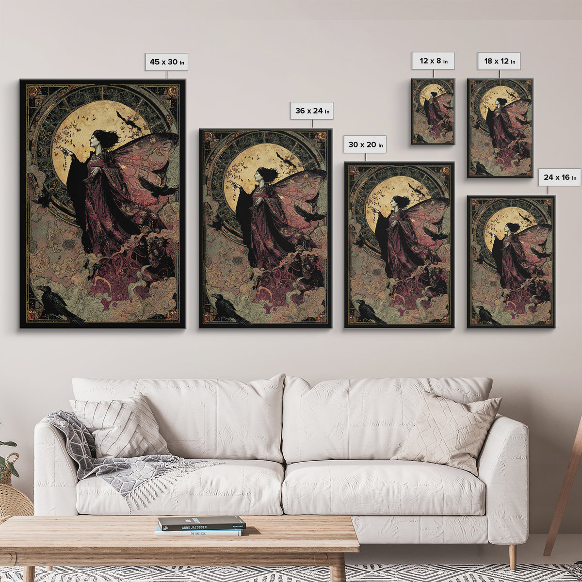 The Velvet Moth Witch, Stained Glass Gothic Art, Vertical Wall Art, Dark Fantasy Wall Art, Canvas Print, Halloween Wall Art