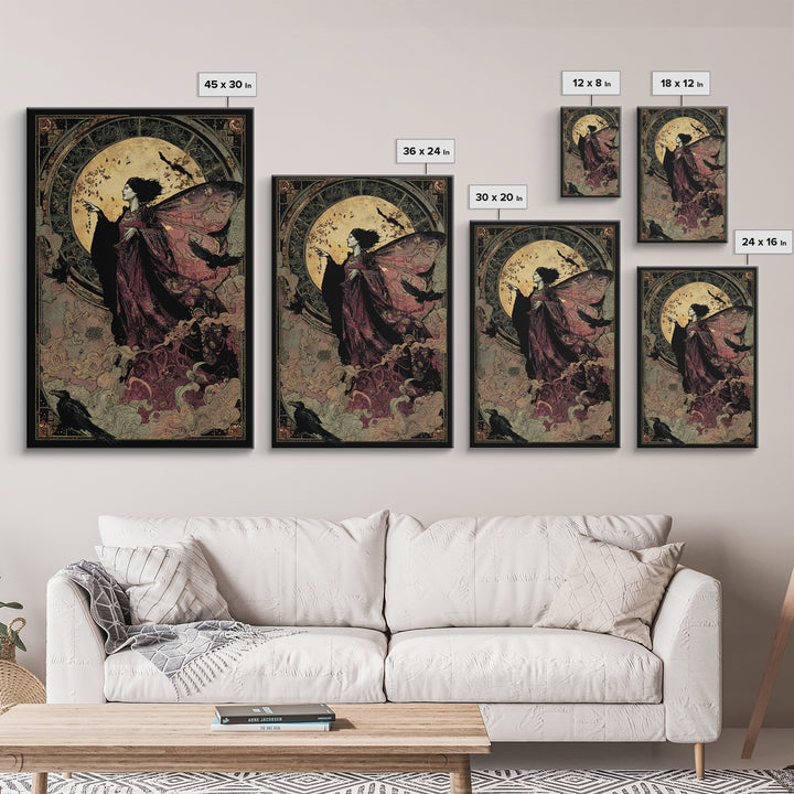 The Velvet Moth Witch, Stained Glass Gothic Art, Vertical Wall Art, Dark Fantasy Wall Art, Canvas Print, Halloween Wall Art
