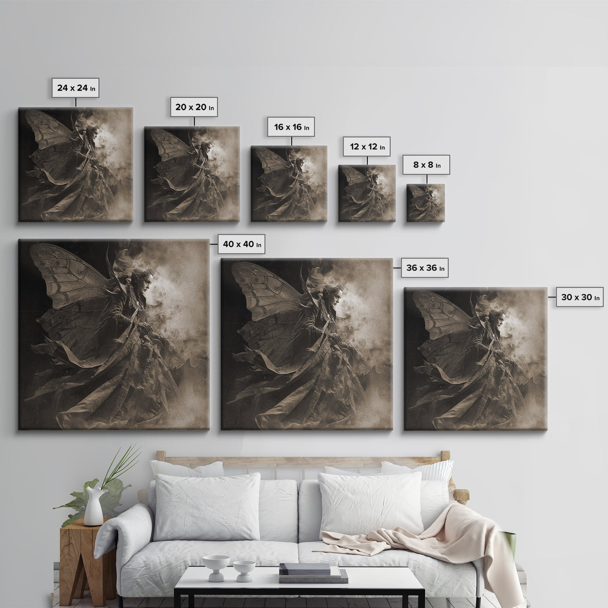 The Velvet Moth Witch, Biomechanical Horror Art, Square Wall Art, Gothic Horror Wall Art, Canvas Print, Halloween Wall Art, Dark Fantasy Art