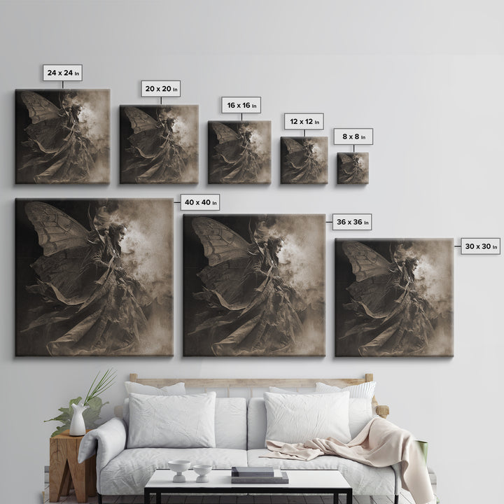 The Velvet Moth Witch, Biomechanical Horror Art, Square Wall Art, Gothic Horror Wall Art, Canvas Print, Halloween Wall Art, Dark Fantasy Art