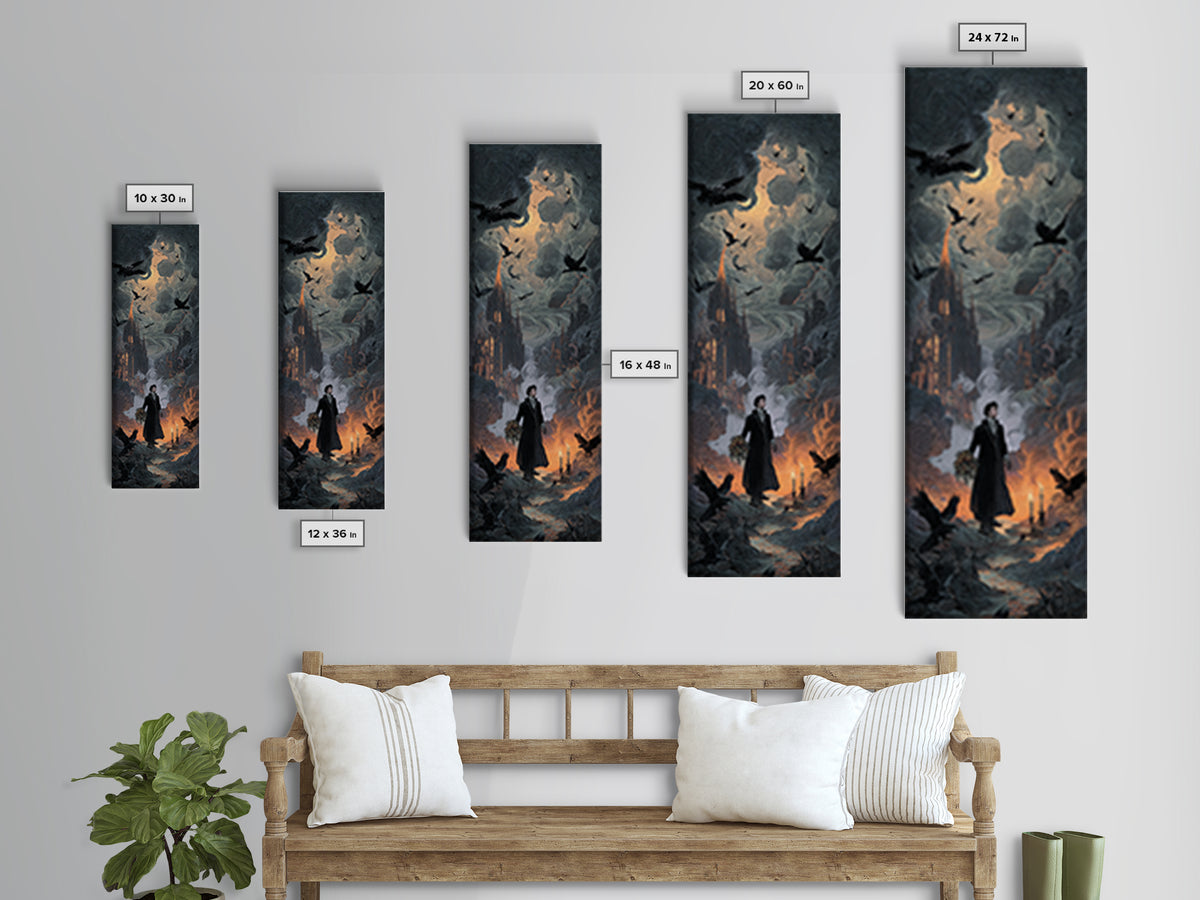 The Ghostly Groom, Apocalyptic Romantic Art, Tall Narrow Wall Art, Dark Halloween Decor, Framed Canvas Print, Halloween Wall Art