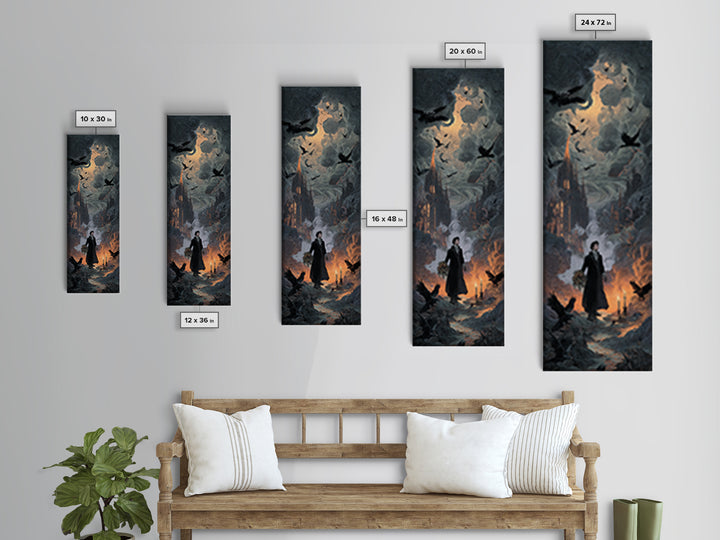 The Ghostly Groom, Apocalyptic Romantic Art, Tall Narrow Wall Art, Dark Halloween Decor, Framed Canvas Print, Halloween Wall Art