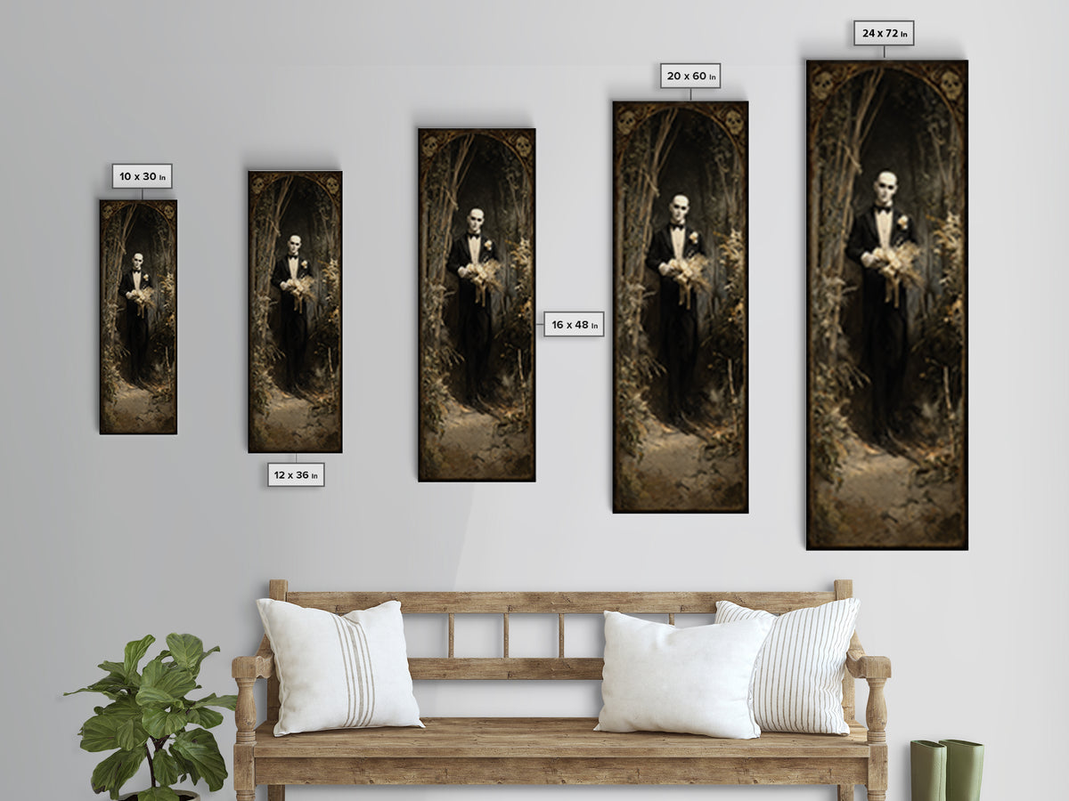 The Ghostly Groom, Symbolist Gothic Landscape, Tall Narrow Wall Art, Dark Halloween Decor, Canvas Print, Halloween Wall Art