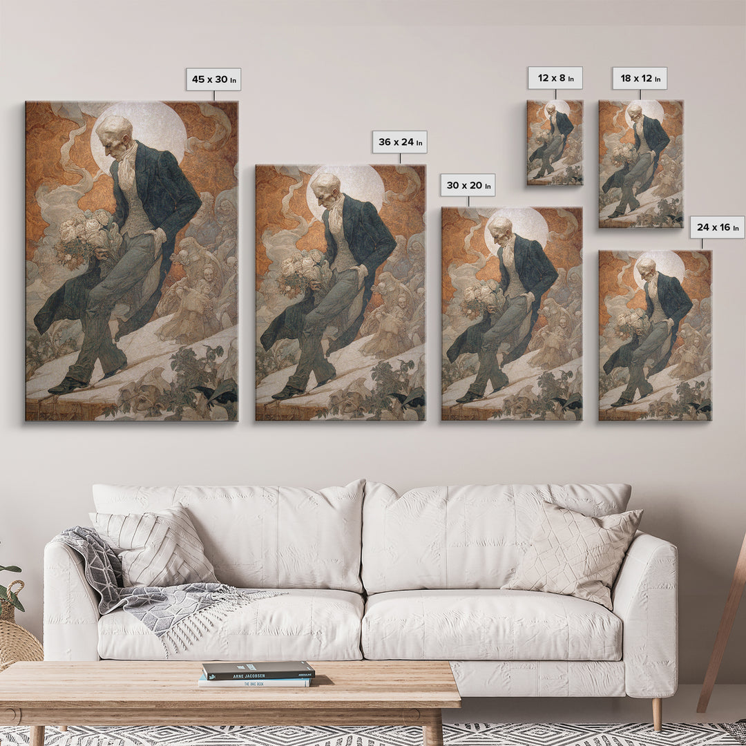 The Ghostly Groom, Symbolist Death Art, Vertical Wall Art, Dark Fantasy Wall Art, Framed Canvas Print, Halloween Wall Art