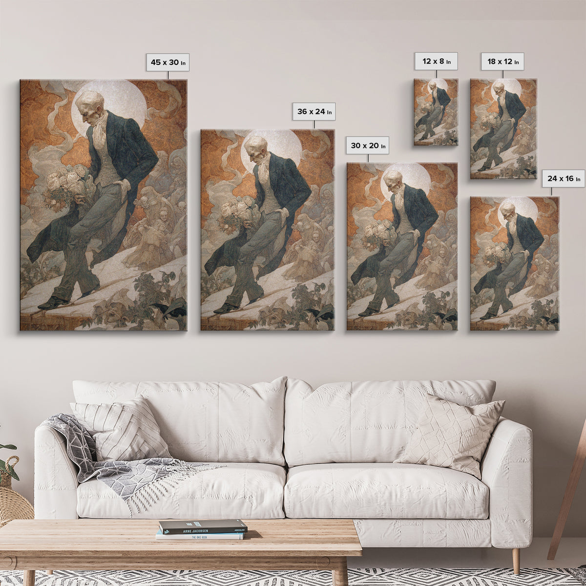The Ghostly Groom, Symbolist Death Art, Vertical Wall Art, Dark Fantasy Wall Art, Framed Canvas Print, Halloween Wall Art