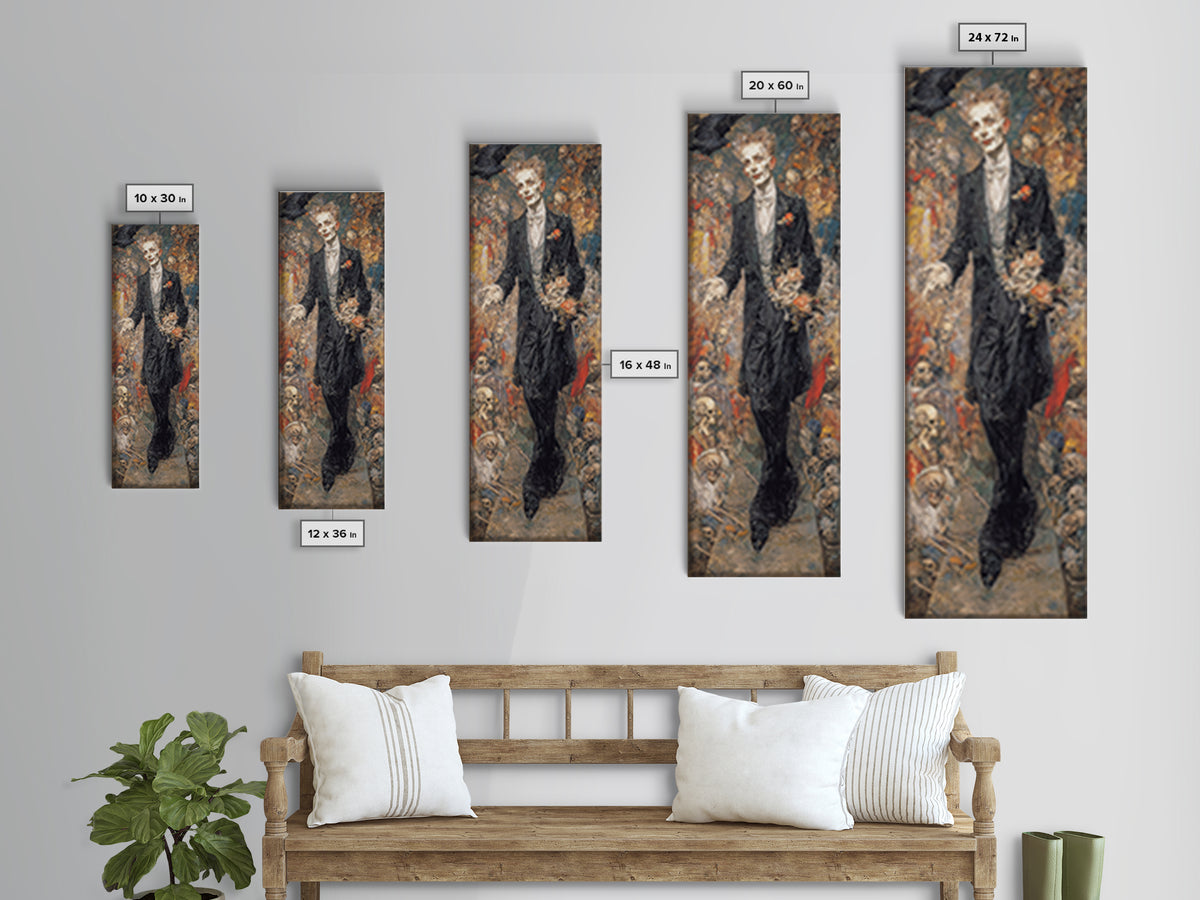 The Ghostly Groom, Grotesque Carnival Art, Tall Narrow Wall Art, Dark Fantasy Wall Art, Canvas Print, Halloween Wall Art, Horror Wall Art