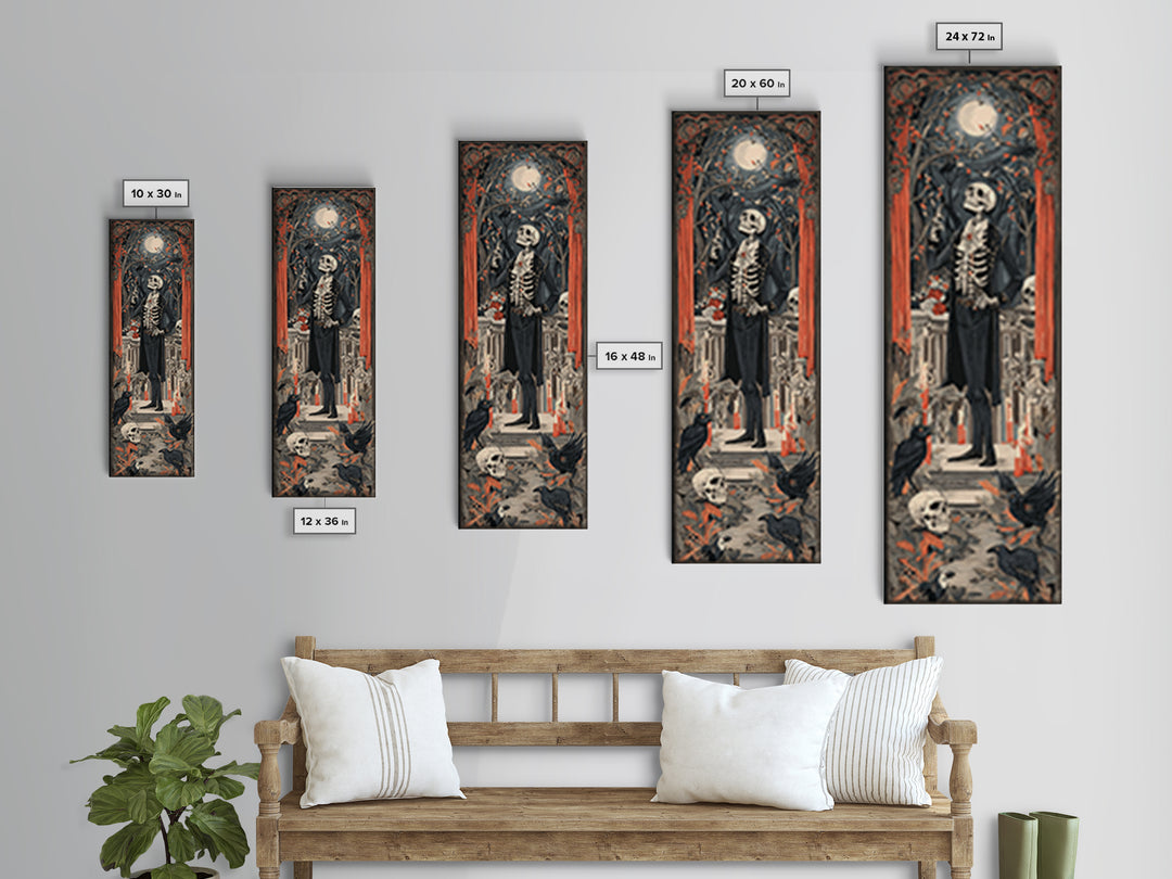 The Ghostly Groom, Macabre Folk Print Art, Tall Narrow Wall Art, Dark Fantasy Wall Art, Canvas Print, Halloween Wall Art