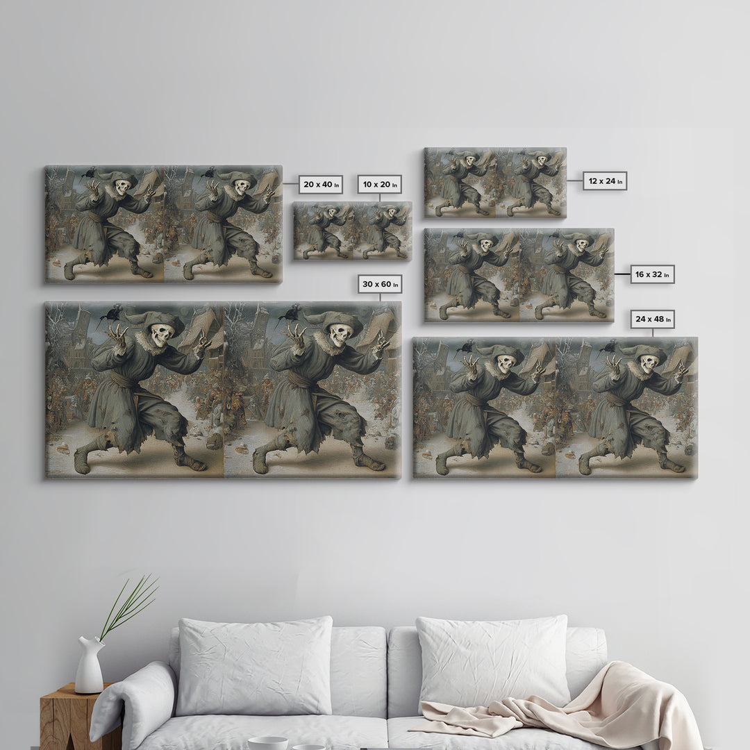 The Phantom Jester, Northern Renaissance Horror, Wide Panoramic Art, Macabre Wall Art, Canvas Print, Halloween Wall Art