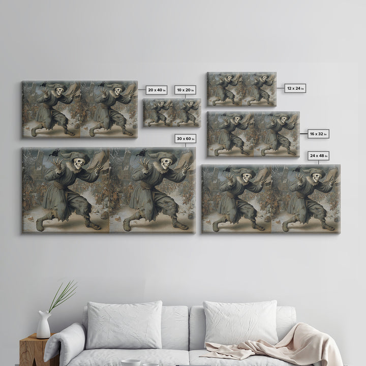 The Phantom Jester, Northern Renaissance Horror, Wide Panoramic Art, Macabre Wall Art, Canvas Print, Halloween Wall Art