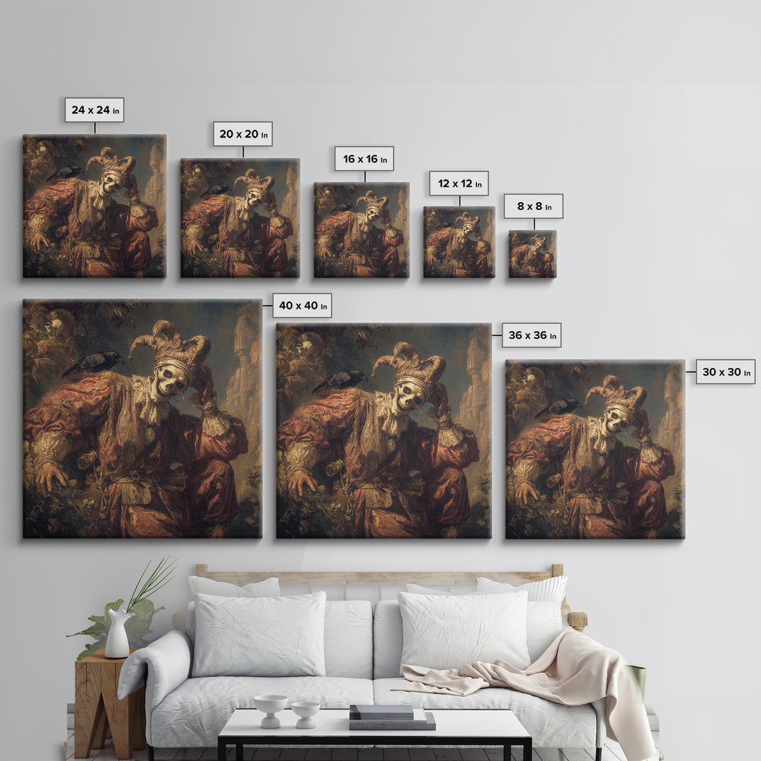 The Phantom Jester, Baroque Witchcraft Art, Square Wall Art, Dark Halloween Decor, Canvas Print, Halloween Wall Art, Gothic Home Decor