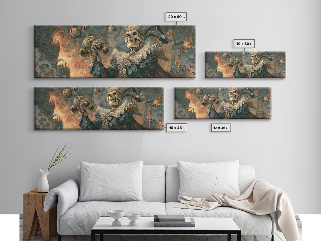 The Phantom Jester, Apocalyptic Romantic Art, Extra Wide Wall Art, Dark Fantasy Wall Art, Framed Canvas Print, Halloween Wall Art