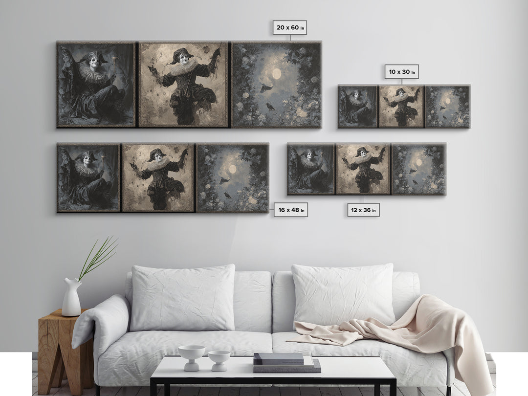 The Phantom Jester, Symbolist Dream Art, Extra Wide Wall Art, Macabre Wall Art, Framed Canvas Print, Halloween Wall Art
