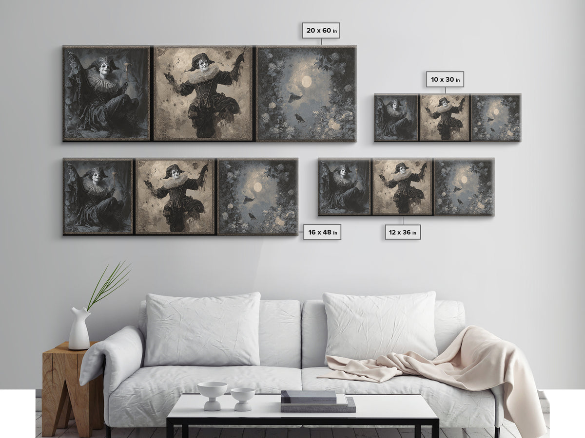 The Phantom Jester, Symbolist Dream Art, Extra Wide Wall Art, Macabre Wall Art, Framed Canvas Print, Halloween Wall Art